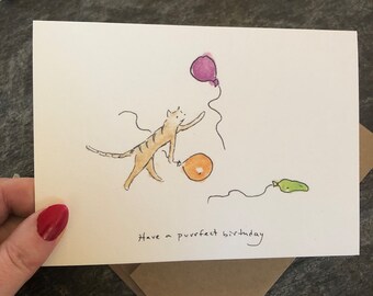 Cat Birthday Card. Birthday Card. Cat Card. Funny Birthday Card. Funny Cat Card. Cat Lover Card. Happy Birthday Cat. Hand Drawn. Blank Card.