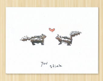 Skunk Card. Valentine's Day Card. Skunk Valentine. Funny Skunk Card. Valentines Card. Valentine Skunk. Love Card. Blank Card. Hand Drawn.