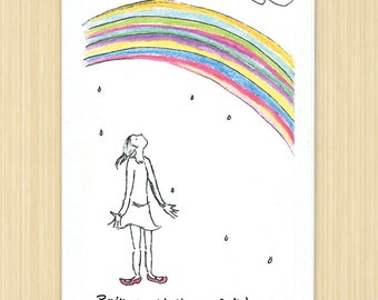 Inspirational Card. Rainbow. Greeting Card. Inspirational Quote. Cute Rainbow Card. Encouragement Card. Blank Greeting Card. Hand Drawn Card