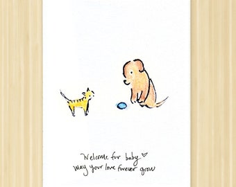 puppy and kitty card, new pet congratulations card, new fur baby card