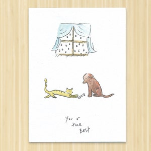 Encouragement Card. You're The Best. Dog And Cat. Thank You Card. Dog Card. Cat Card. Friendship Card. Inspirational Card. Hand Drawn. image 1