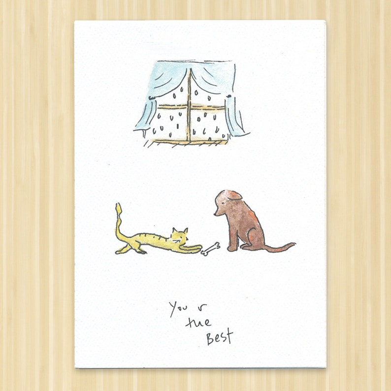 Encouragement Card. You're The Best. Dog And Cat. Thank You Card. Dog Card. Cat Card. Friendship Card. Inspirational Card. Hand Drawn. image 1