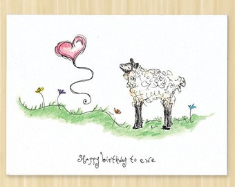 Sheep Happy birthday card, ewe birthday card, birthday cards