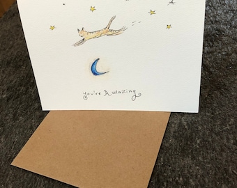 Cat Card. Encouragement Card. You're Amazing. Inspirational Card. Cute Cat Card. Cat Thoughts. Cat Lover Card. Hand Drawn. Blank Card