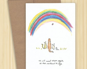 Rainbow pet sympathy cards, pet condolence card, under rainbow bridge sympathy card, bunny, rat, mouse, dog, cat 10 card pack