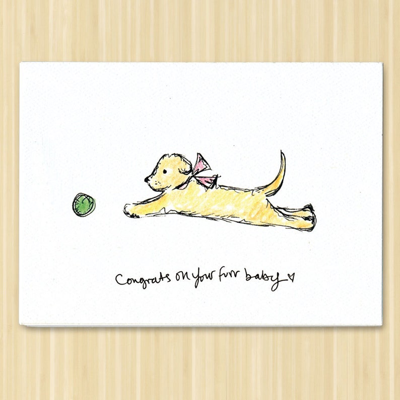 New Puppy with green ball fur baby card