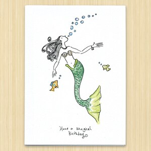 Birthday Card. Mermaid Birthday. Mermaid Card. Happy Birthday. Birthday Mermaid. Magical Birthday. Beautiful Mermaid. Hand Drawn. Blank Card