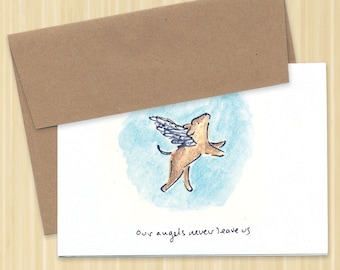 Hand Drawn Angel Dog Sympathy Card, Pet Loss Condolence