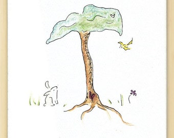 Bunny greeting card, well wishes card, tree card