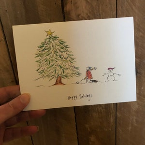 Six card pack, Happy Holidays, snowman greeting card, Christmas tree and snowman greeting card image 3
