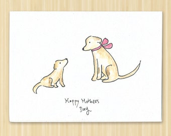 Mother's Day Card. Mom Dog and Puppy. Dog Card. Puppy Card. Happy Mother's Day. Dog Lover Card. Dog Greeting Card. Puppy Mom Card.Hand Drawn