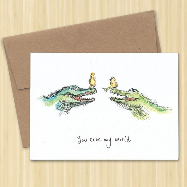 crocodile card, alligator card, Bird greeting card, bird greeting cards, friendship card