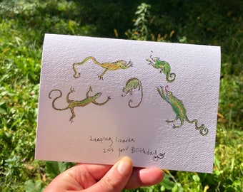 Lizard birthday card, Lizard card, Happy birthday, iguana birthday card, Hand drawn birthday card