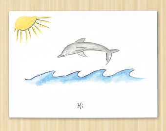 Hello Greeting Card. Dolphin Card. box set. Dolphin Greeting Card. Just Because Card. Friendship Card. Long Distance Card. Hand Drawn Card.