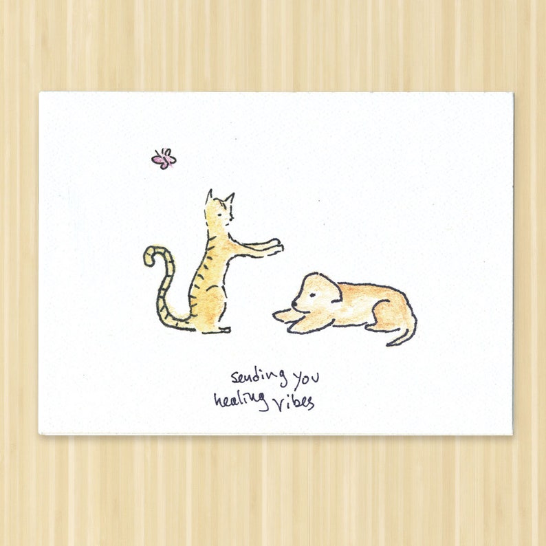 Sending Healing Vibes Get Well Card Cat Card Dog Card Etsy