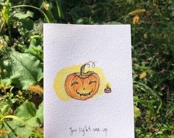 Halloween greeting card, halloween fan card, pumpkin card, candle card, encouragement card, friendship card, love card, Jack O'Lantern card