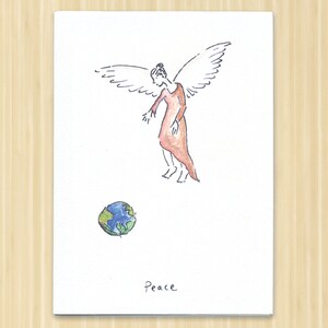 10 Pack Peace. Angel. Christmas card. Angel Card. Angel Watching Earth. Earth Day. World Peace. Angel Art. Inspirational Card. Blank Card. image 1