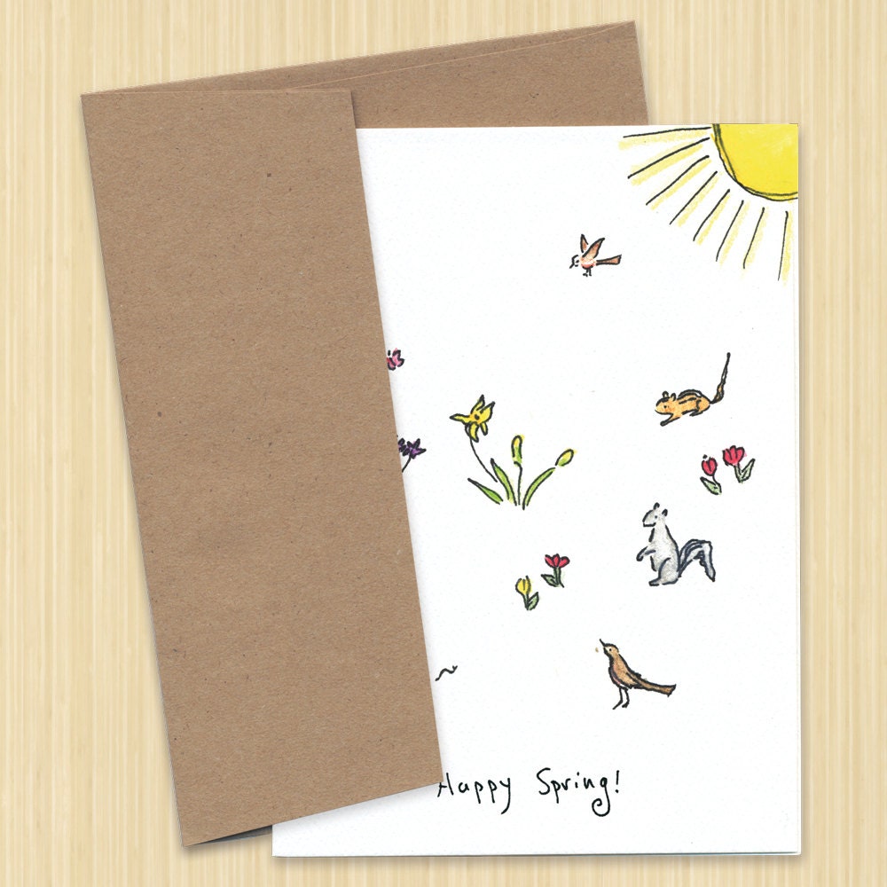 6 Pack of Happy Spring Cards. Spring Greeting Card. Flower Card