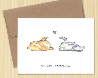 bunny valentine card, rabbit love greeting card, cute bunny card