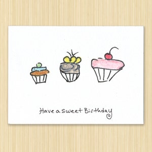 Birthday Card. Cupcake. Cupcake Card. Cupcake Birthday. Greeting Card. Handmade Card. Birthday Cupcakes. Cute Birthday Card. Hand Drawn.