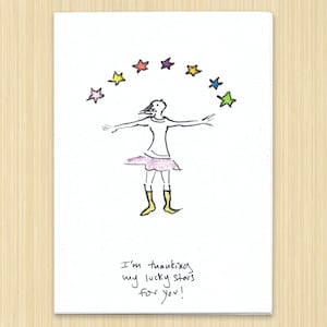 Thank You Card. Stars. Women. Thank You Note. Stars Theme Card. Appreciation Card. Greeting Card. Thanking My Lucky Stars. Hand Drawn Card.