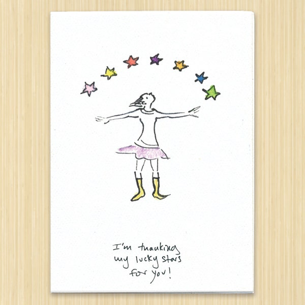 Thank You Card. Stars. Women. Thank You Note. Stars Theme Card. Appreciation Card. Greeting Card. Thanking My Lucky Stars. Hand Drawn Card.