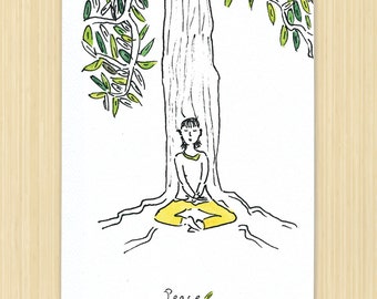 Tree Greeting Card. Peace Card. Spiritual Card. Greeting Card. Tree Lover. Buddha Card. Zen Art Card. Meditation Card. Buddhist Card Art.