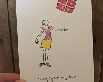 Hand Drawn Birthday Card: Whimsical Gift, Recycled Paper