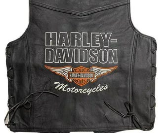 Gilet da motociclista da uomo Harley-Davidson in pelle nera, con logo Bar & Shield.