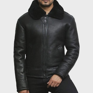 Men’s RAF B3 Sheepskin Bomber Jacket | Real Shearling Leather Jacket | Vintage Aviator Double Collar Pilot Coat | Handmade Winter Outerwear