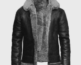Men’s RAF B3 Bomber Sheepskin Leather Jacket Aviator Pilot Flying Coat