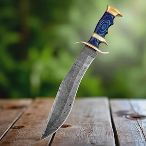 Handgefertigtes Bowie-Messer aus Damaststahl: Holzgriff Jagen & Survival