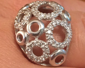 STERLING SILVER Circles Sparkly Dome Ring 6.7 Grams Size 8.25
