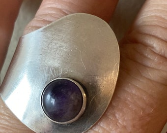 MODERNIST AMETHYST STERLING Silver Heavy 13.1 Grams 925 Adjustable Ring