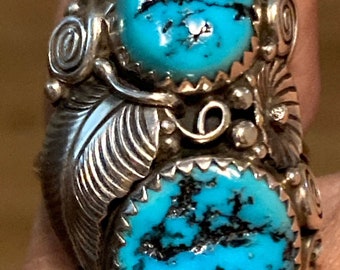 TURQUOISE NATIVE AMERICAN Heavy Chunky 8.6 Grams Native American Handmade Size 8.25 Ring