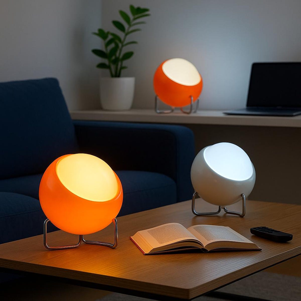 Retro Space Age Table Lamp: Orange Frosted Glass