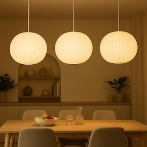 Silk Pendant Light: Modern Japandi Hanging Lamp with LED
