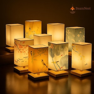 Chinese Table Lamp – Handcrafted Wooden Desk Light with Landscape Art