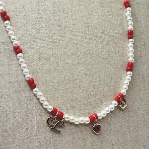 Charles Leclerc Charm Necklace — Formula 1 Inspired —  Mini Pearls & Ferrari F1 Red Accents