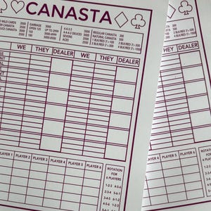 CANASTA set of 100 pad score pads