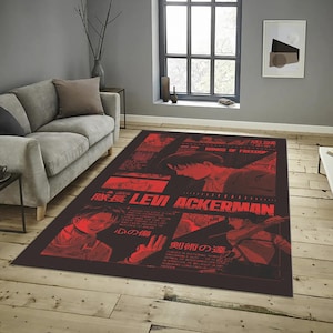 Anime Rug, Attack On Titan Rug, Levi Ackermann Rug, Game Room Decor, Custom Rug, Decorative rug, Living Room Rug, Kids Room, Washable Rug,
