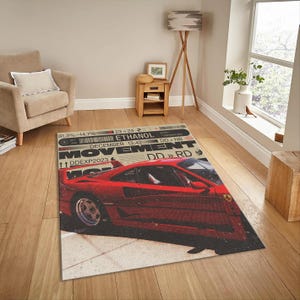 Stylish Ferrari Car Rug, Sports Car Print Rug, Aesthetic Rug, Popular Rug, Modern Rug, Ferrari Decor, Bedroom Rug, Living Room Rug, F40 Rug