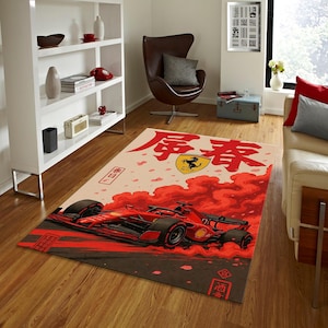 Formula 1 Rug, Ferrari Rug, Aesthetic Rug, Popular Rug, Modern Rug, Ferrari Decor, Bedroom Rug, Living Room Rug, Area Rug, Ferrari F1 Rug