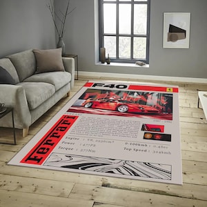Stylish Ferrari Car Rug, Sports Car Print Rug, Aesthetic Rug, Popular Rug, Modern Rug, Ferrari Decor, Bedroom Rug, Custom Rug, retro car rug