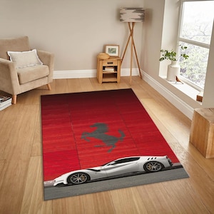 Stylish Ferrari Car Rug, Sports Car Print Rug, Aesthetic Rug, Popular Rug, Modern Rug, Ferrari Decor, Bedroom Rug, Living Room Rug, Area Rug