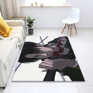 Anime Rug, Attack On Titan Rug, Levi Ackermann Rug, Game Room Decor, Custom Rug, Decorative rug, Living Room Rug, Kids Room, Washable Rug,