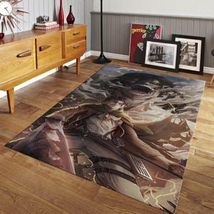 Anime Rug, Attack On Titan Rug, Levi Ackermann Rug, Game Room Decor, Custom Rug, Decorative rug, Living Room Rug, Kids Room, Washable Rug,