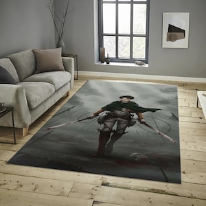 Anime Rug, Attack On Titan Rug, Levi Ackermann Rug, Game Room Decor, Custom Rug, Decorative rug, Living Room Rug, Kids Room, Washable Rug,