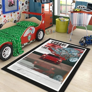 Stylish Ferrari Car Rug, Sports Car Print Rug, Aesthetic Rug, Popular Rug, Ferrari Decor, Bedroom Rug, Living Room Rug, Ferrari F40 Rug