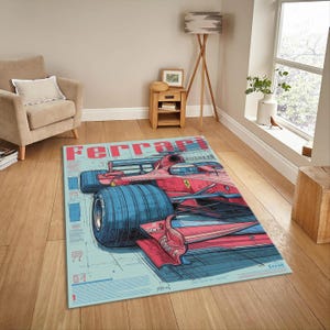 Formula 1 Rug, Ferrari Rug, Aesthetic Rug, Popular Rug, Modern Rug, Ferrari Decor, Bedroom Rug, Living Room Rug, Area Rug, Ferrari F1 Rug